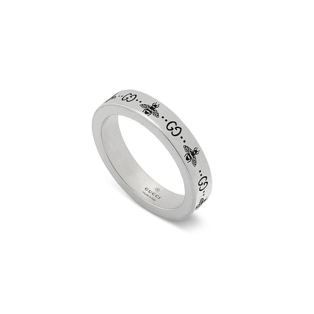 Gucci Sterling Silver GG Signature Bee 4mm Ring